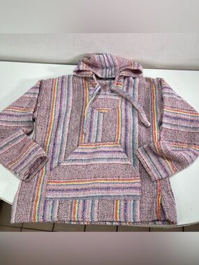 Earthbound Trading Company Medium Baja Hoodie Pink Boho Aztec Southwestern